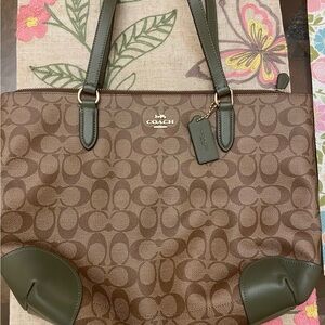 Coach Brown and Olive Signature Tote